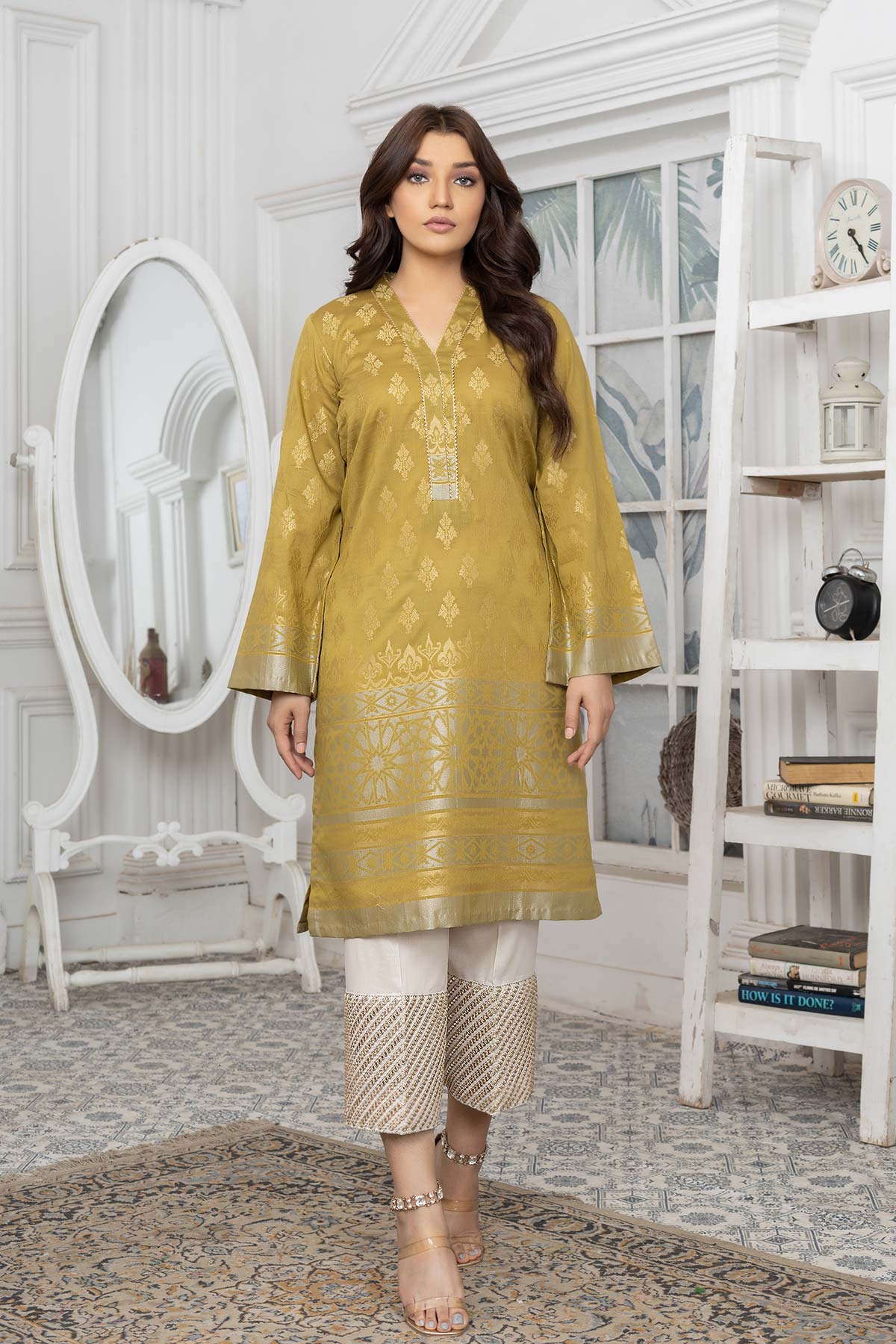 Charisma - Jacquard Lawn Shirt with Lace Details - CHM-347