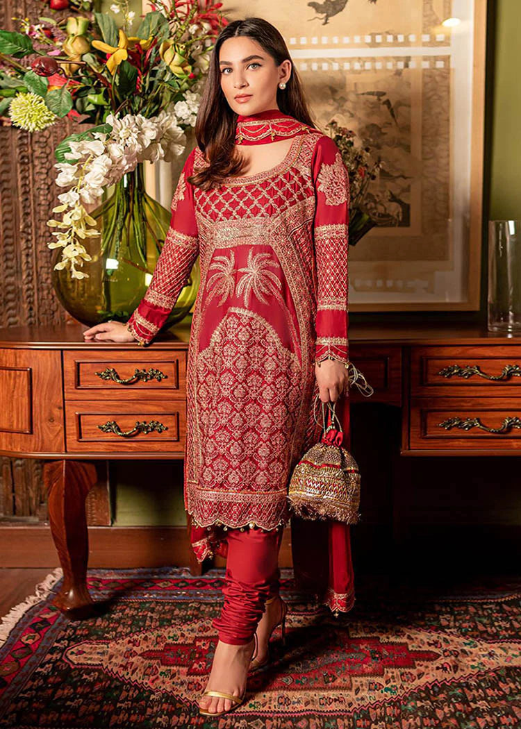 Hussain Rehar - Maroon Shirt with Chiffon Dupatta - HR-25