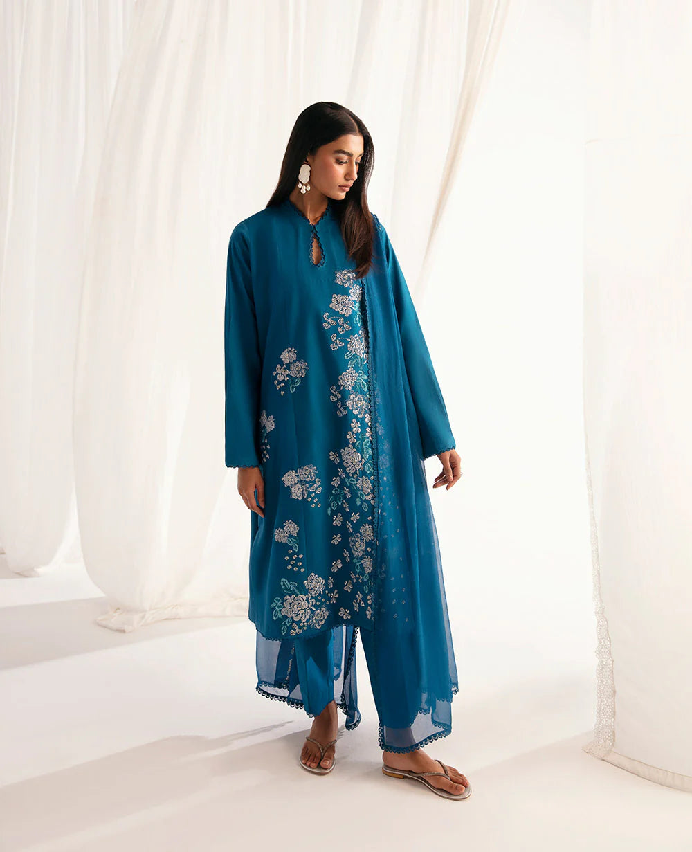 Brand Republic Womenswear - Ocean Blue Embroidered Lawn Outfit - REP-214