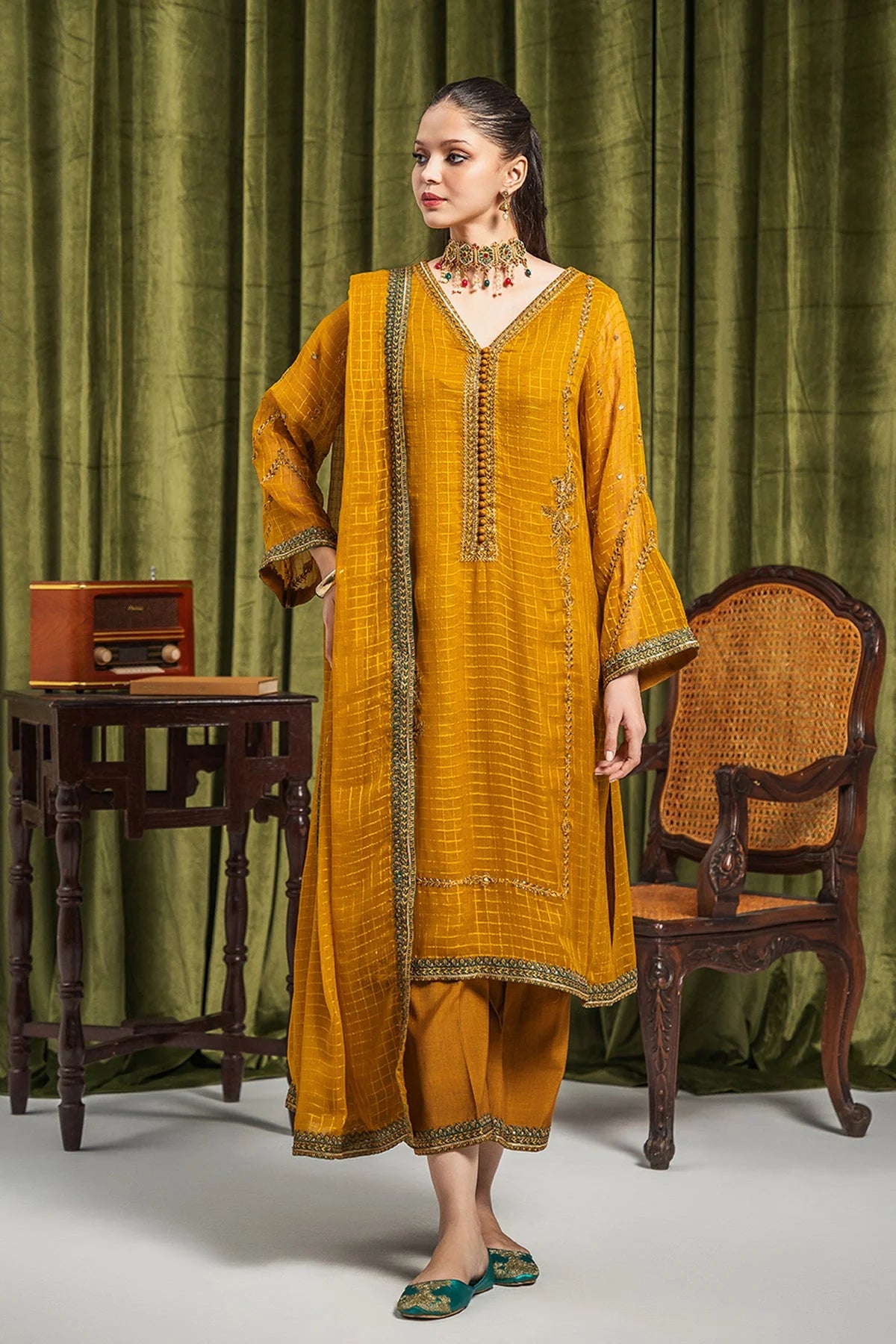 Brand Charizma - 3-PC Embroidered Chiffon Shirt with Chiffon Dupatta and Trouser - CHM-208