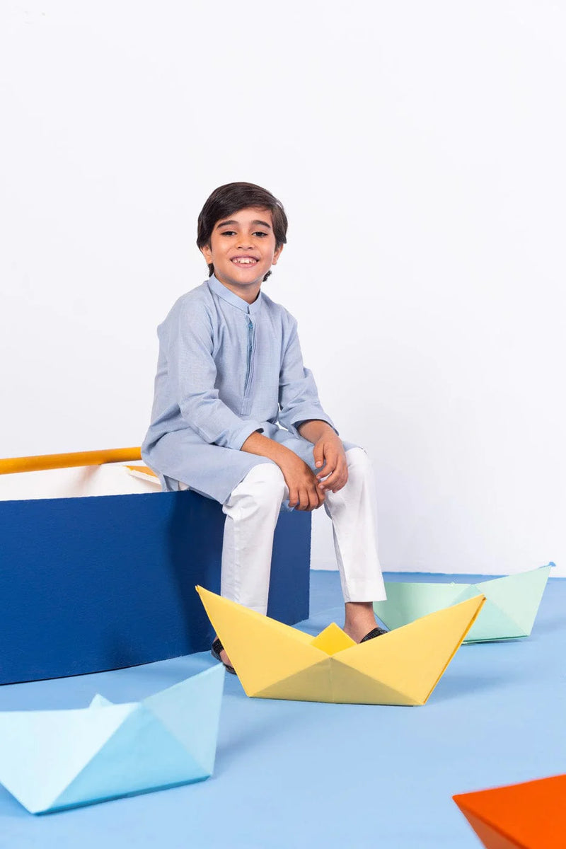 Traditional Pakistani clothes for kids in canada - Brand Alkaram dyed yarn shirt for kids in regular fit.