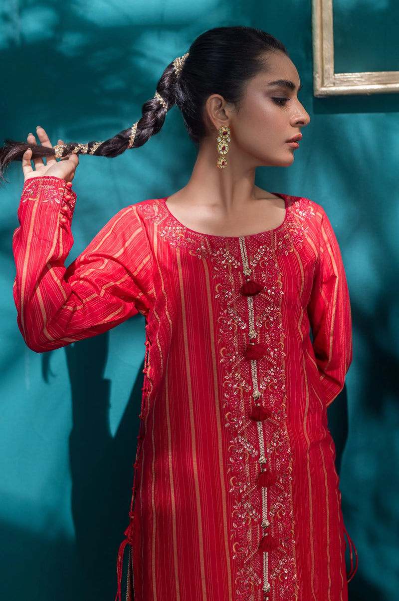 Traditional Pakistani clothes in Canada - maroon embroidered kurti by Brand Diners