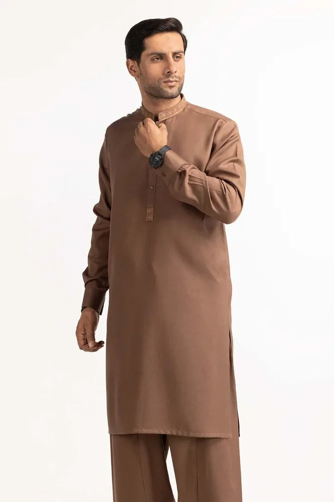 GulAhmed - Brown Embroidered Suit - GUL-329