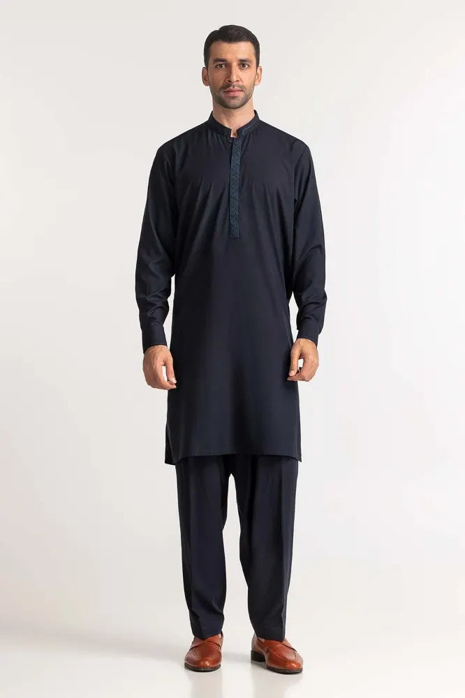 GulAhmed - Navy Blue Embroidered Suit - GUL-337