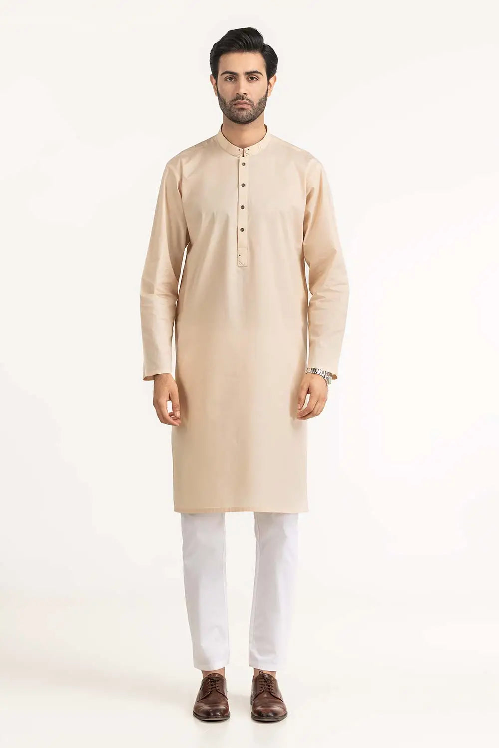 GulAhmed - Vanilla Cotton Styling Kurta - GUL-339